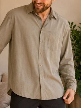 Vintage Reunion Menswear Taupe Micro Check Rayon Button Up Shirt Size S Academia